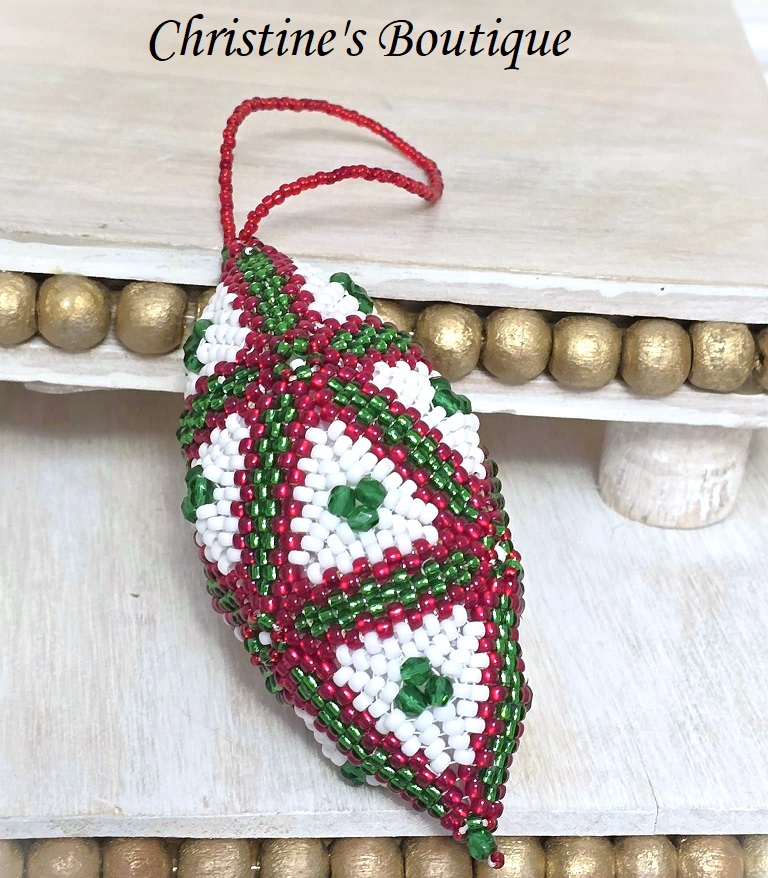 Handmade beade ornament, peyote stitch, mikyuki glass beads, granny square design - Click Image to Close