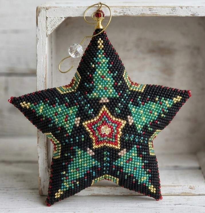Handmade Extra Large 3D Star Ornament 8 x 8" Celestial Trees, Green Christmas tree with black