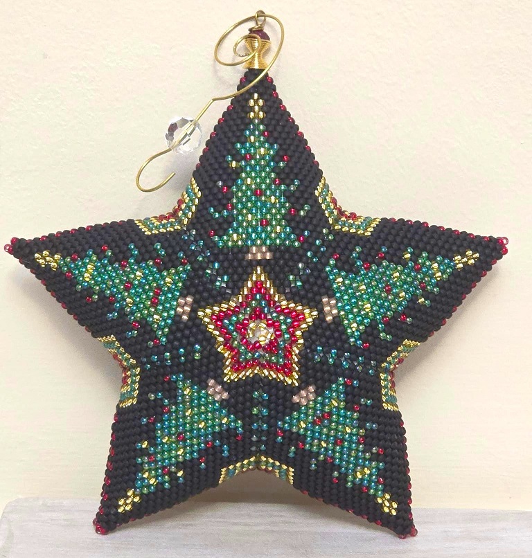 Handmade Extra Large 3D Star Ornament 8 x 8" Celestial Trees, Green Christmas tree with black