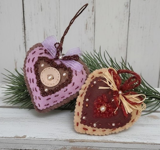 Handmade Felt Cookie Dough and Chocolate Heart Ornament Set of 2