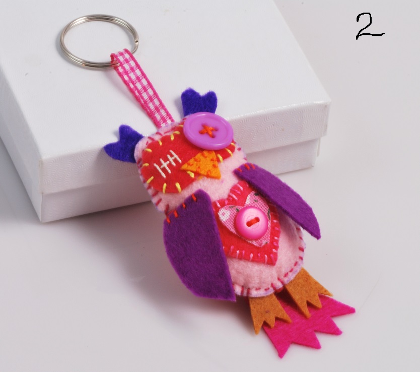 Handmade Felted and Embroidery Owl Keychain
