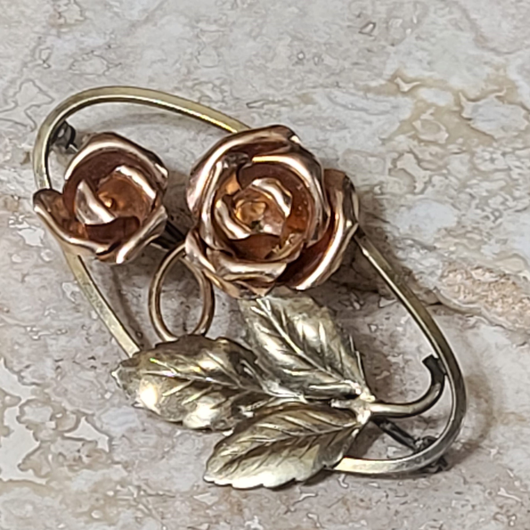 Rose Flowers and Leaves Mutli Colored Metal Rose Gold Silver and