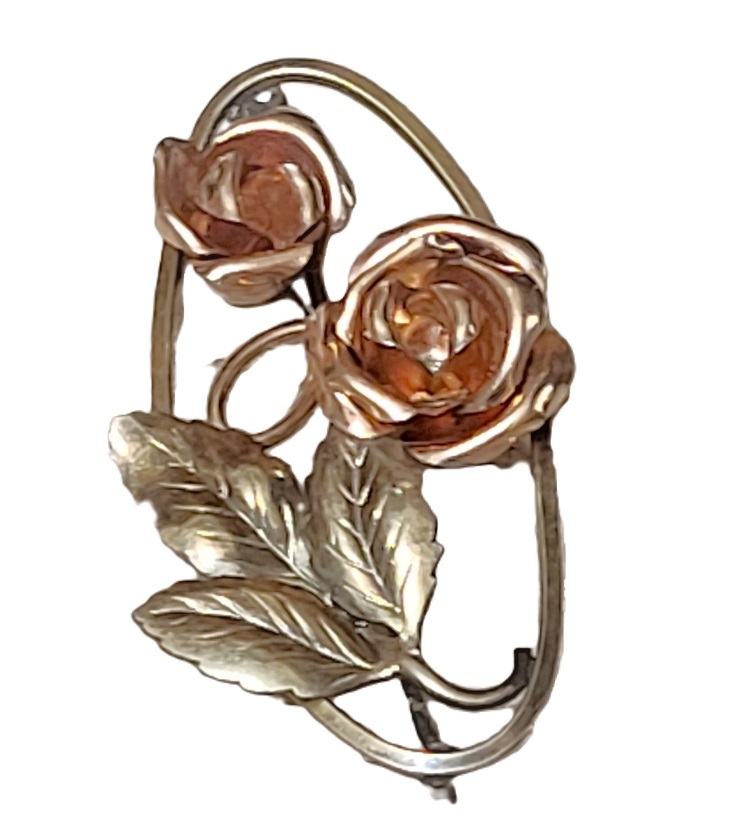 Rose Flowers and Leaves Mutli Colored Metal Rose Gold Silver and - Click Image to Close