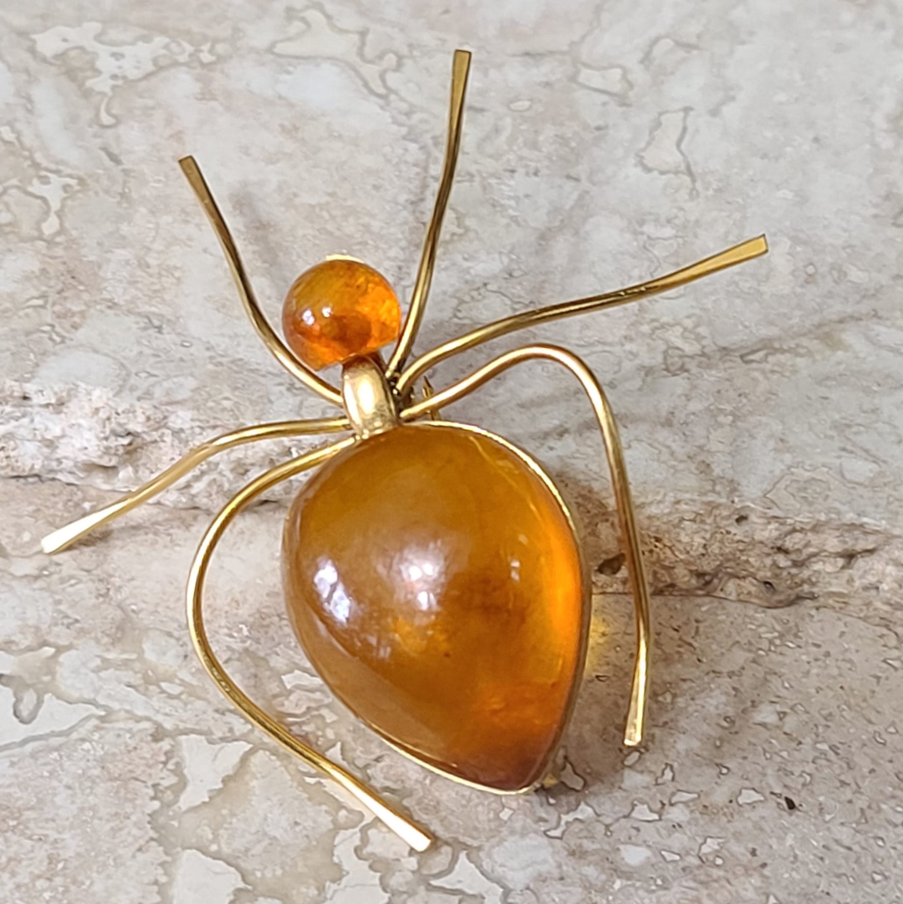 Vintage Russian Baltic Amber Spider Brooch Insect Pin,Hallmarked - Click Image to Close