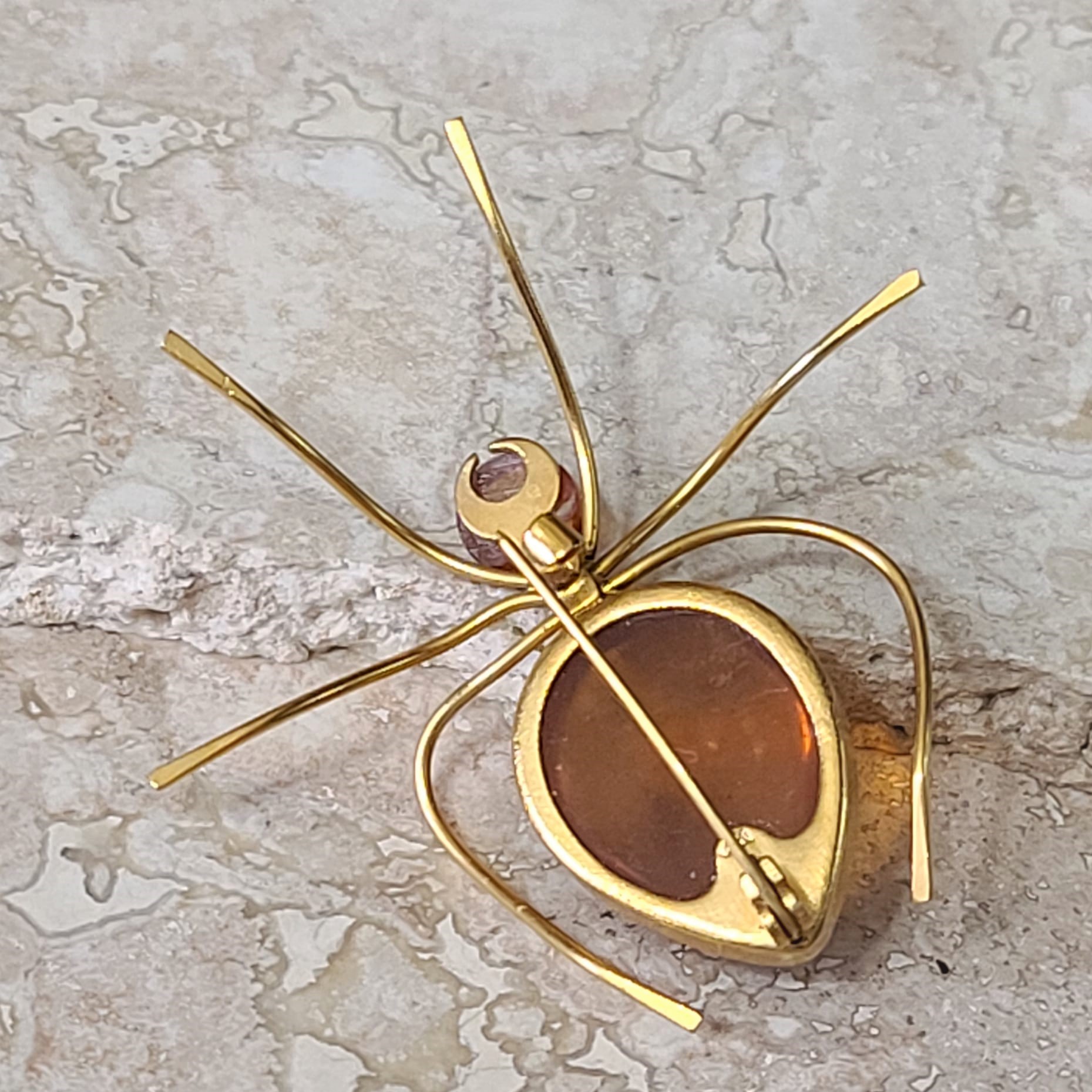 Vintage Russian Baltic Amber Spider Brooch Insect Pin,Hallmarked