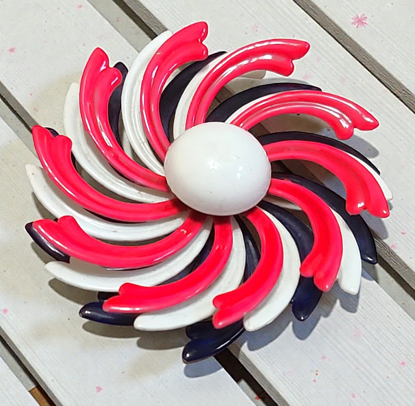 Vintage pinwheel pin, brooch, red, white and blue pinwheel, patriotic colors Vintage pinwheel pin, brooch, red, white and blue pinwheel, patriotic colors