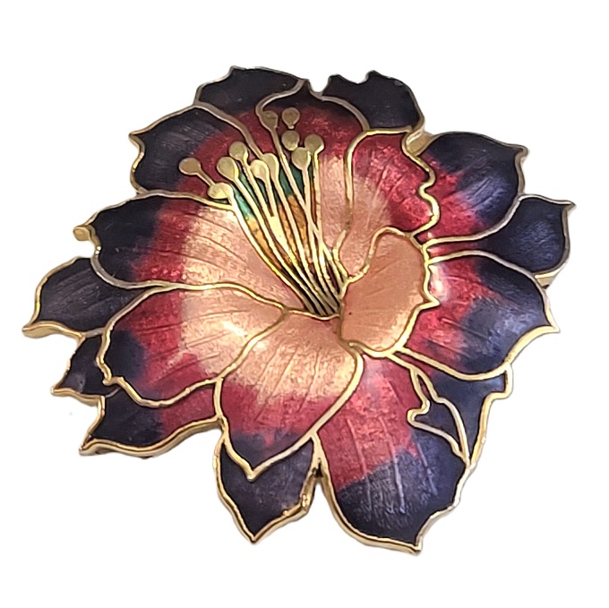Cloisonne flower purple and pink brooch pin - Click Image to Close
