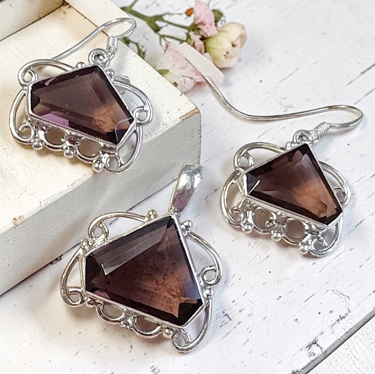 Quartz Gemstone Pendant and Earrings Set - Click Image to Close