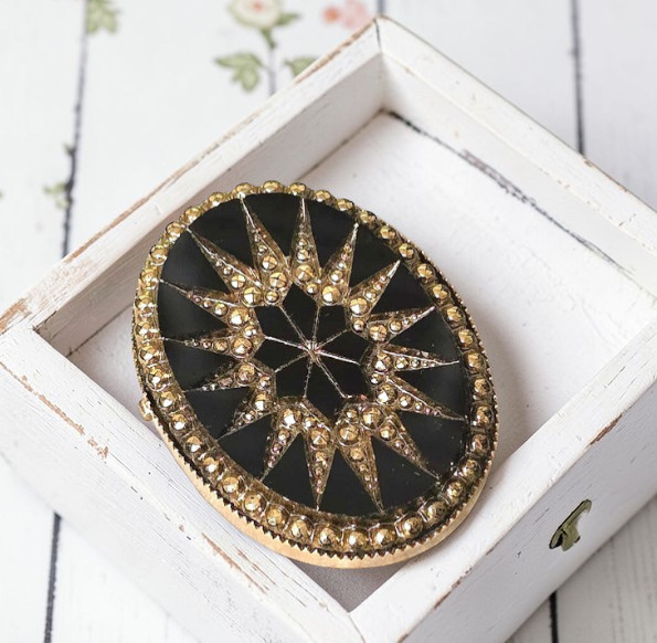 Black Glass Pin with Gold Detail