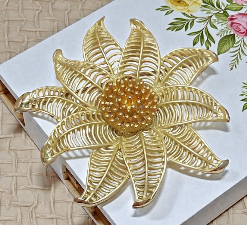 Vintage flower pin, poinsettia flower pin, christmas flower, large statement pin