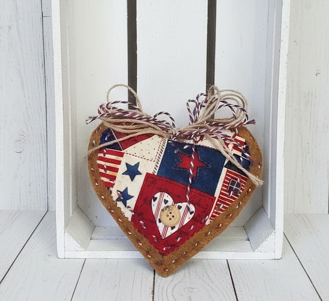 Patriotic red white and blue material and felt ornament