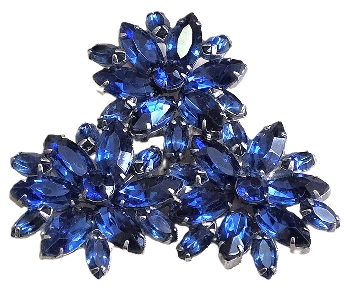 Blue rhinestone pin, statement pin, vintage pin, rhinestone pin, flower cluster pin