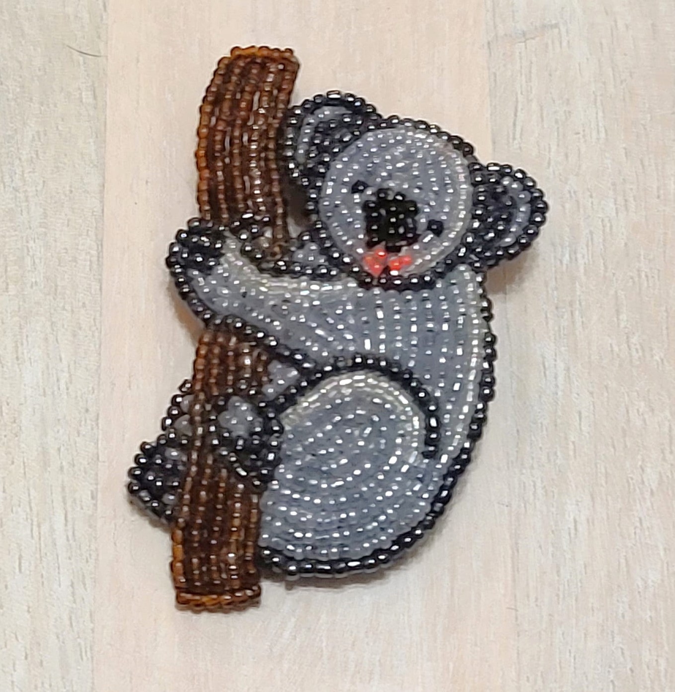 Koala bear pin, handcrafted, glass seed beads
