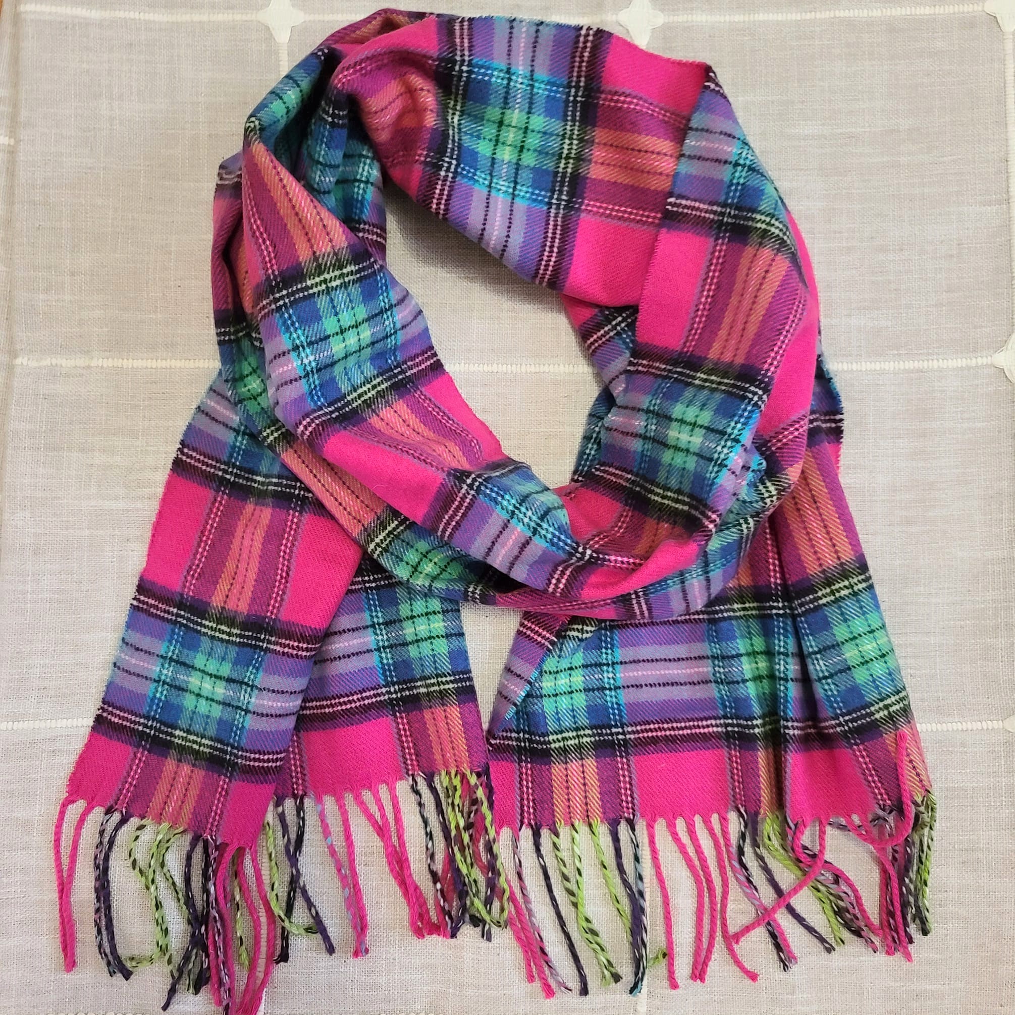 Cashmere pink plaid scarf, made in Scotland