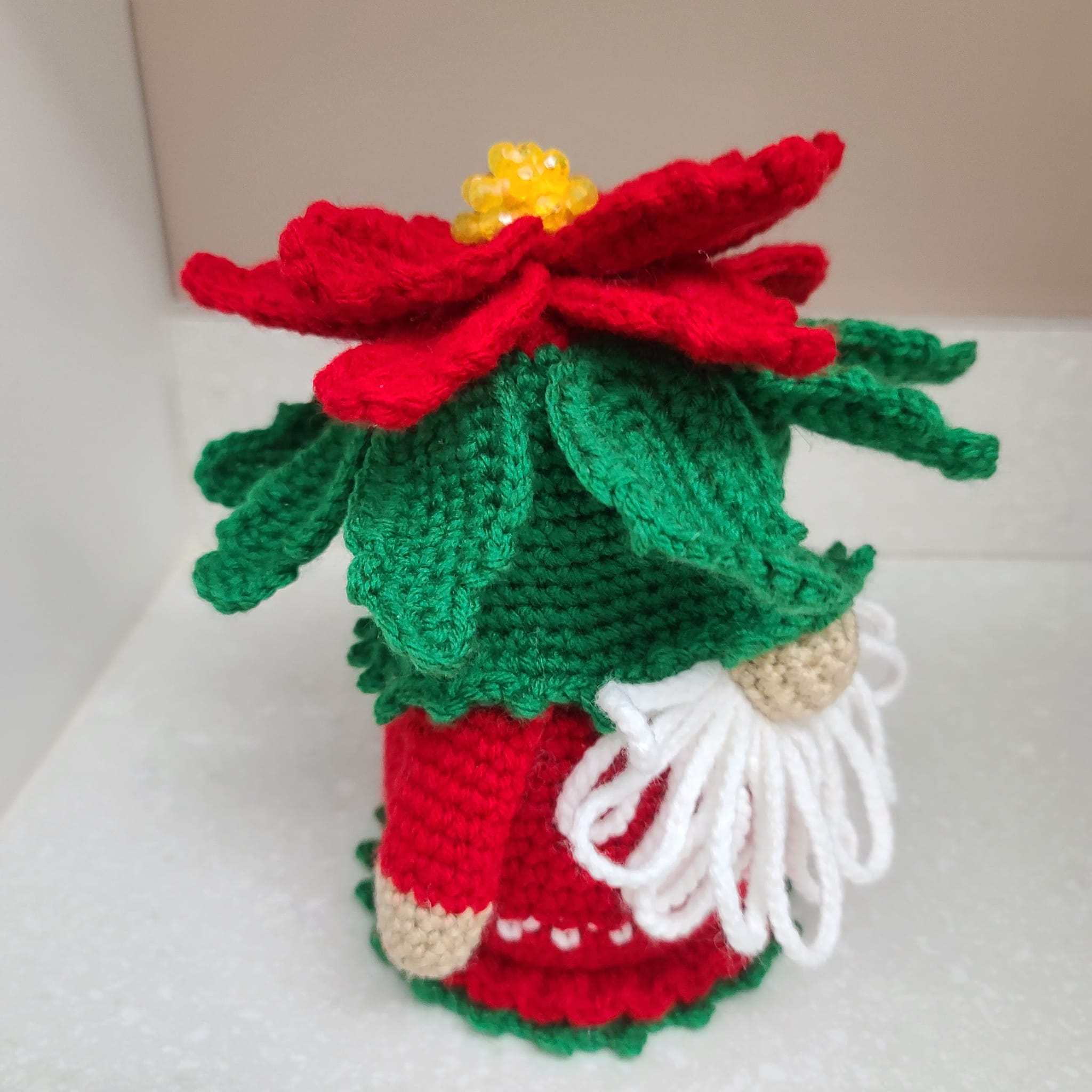 Handmade Crochet Christmas Pointsettia Gnome, Flower Gnome