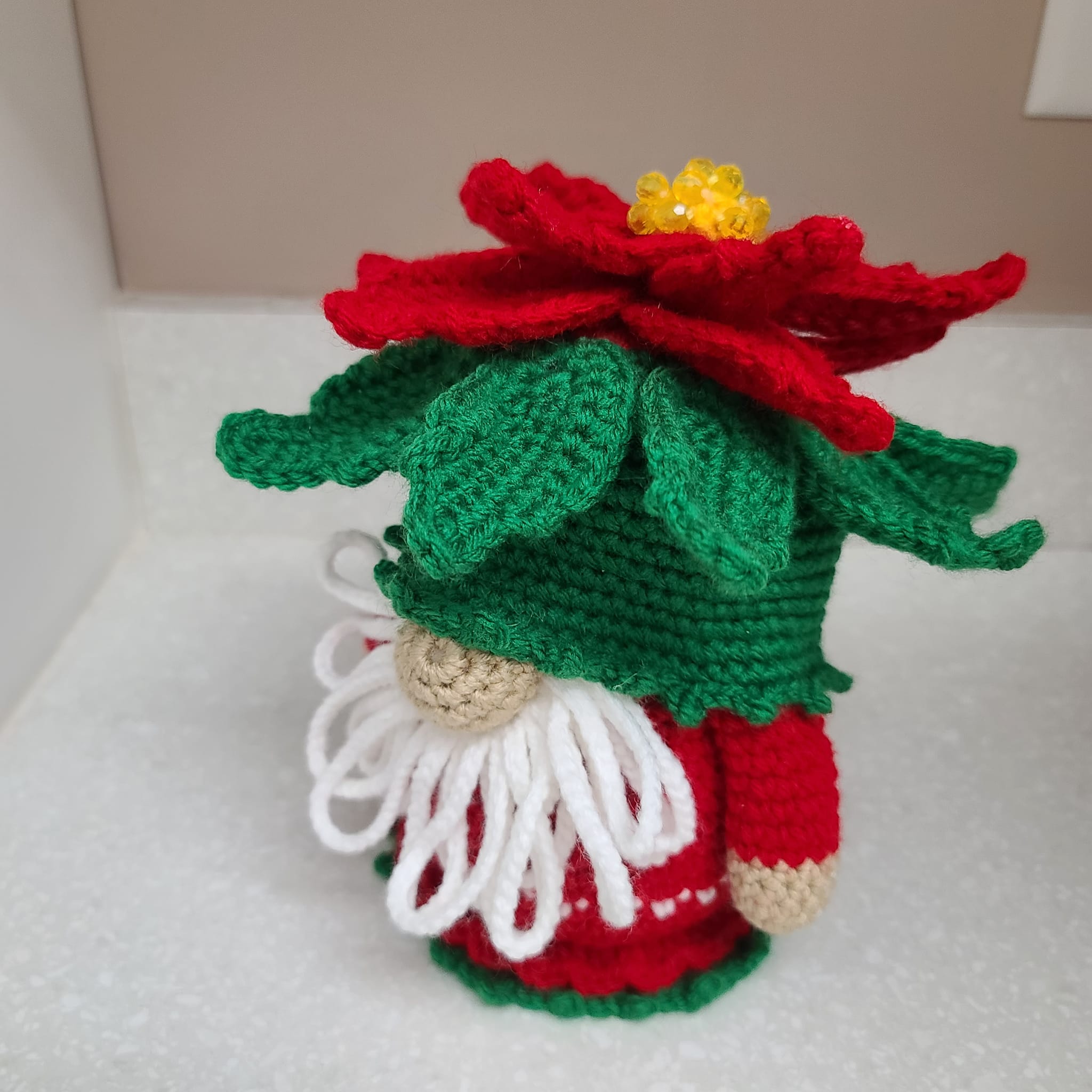 Handmade Crochet Christmas Pointsettia Gnome, Flower Gnome