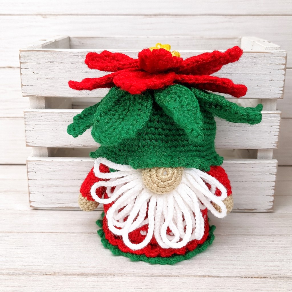 Handmade Crochet Christmas Pointsettia Gnome, Flower Gnome