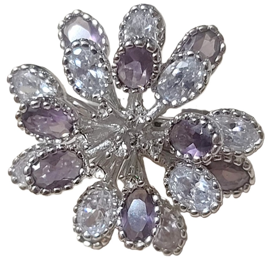 Purple and white crystal flower spray costume ring size 8 - Click Image to Close