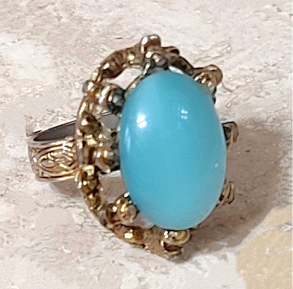 Vintage Aqua blue Center Stone Adjustable Ring - Click Image to Close