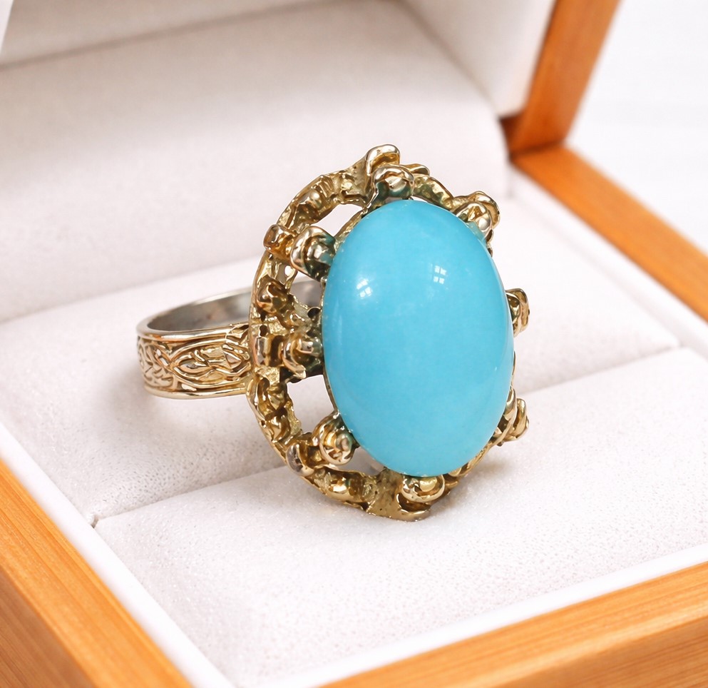 Vintage Adjustable Ring Center Turquoise Cabachon