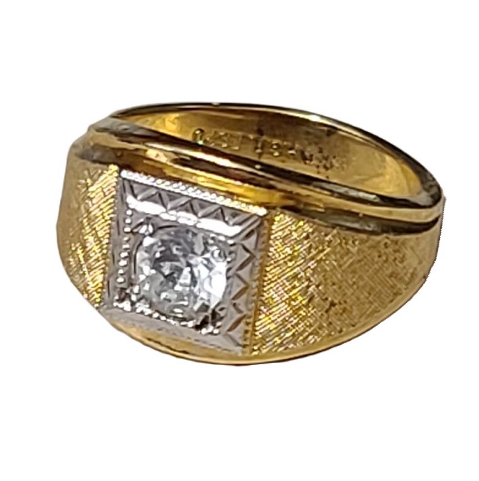 Vintage Men's Ring 14KT Gold ESPO Center Cubic Zirconia - Click Image to Close