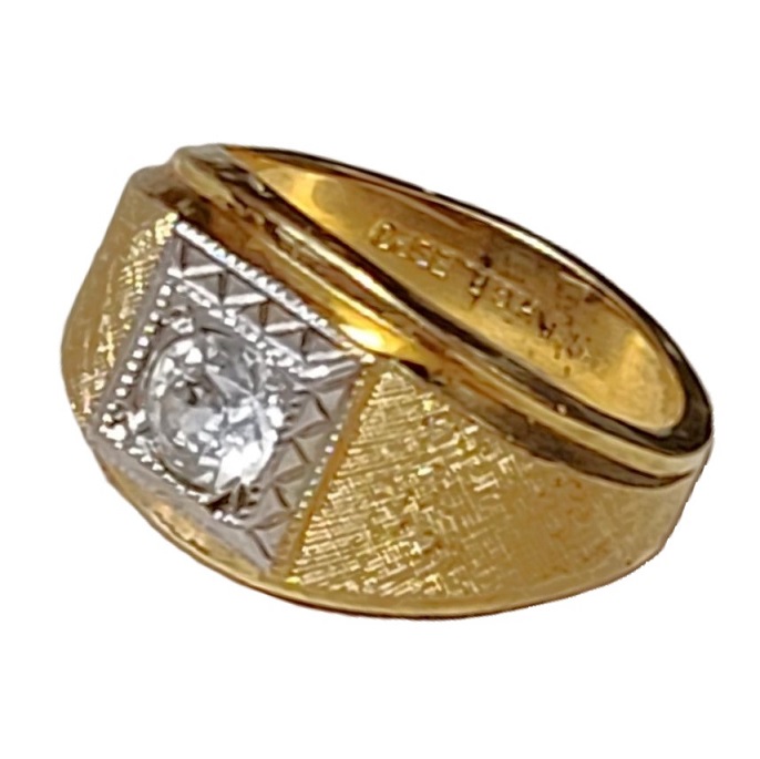 Vintage Men's Ring 14KT Gold ESPO Center Cubic Zirconia