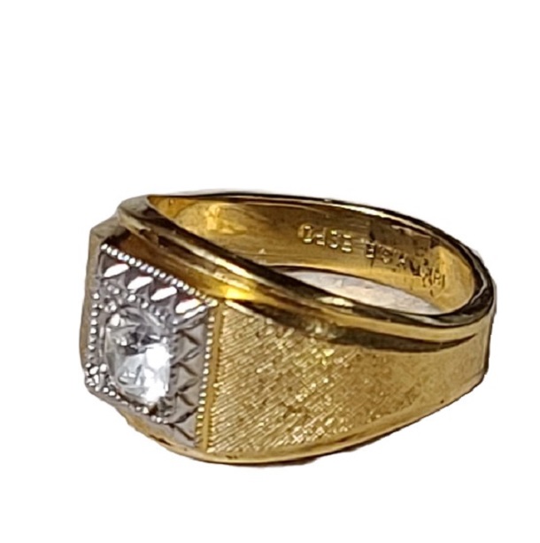 Vintage Men's Ring 14KT Gold ESPO Center Cubic Zirconia