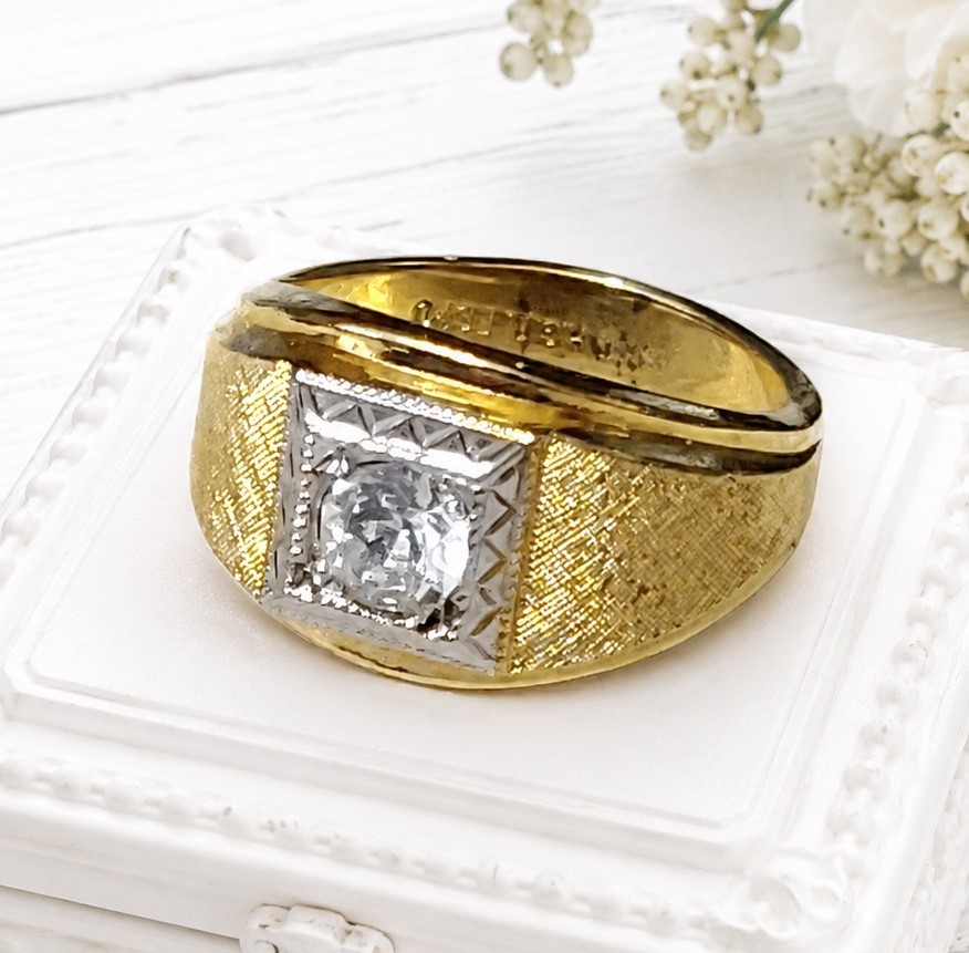 Vintage Men's Ring 14KT Gold Plated ESPO Center Cubic Zirconia