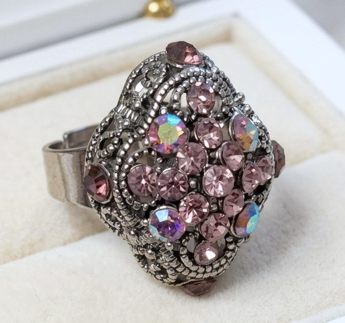 Fashion Pink Rhinestone Adjustable Ring