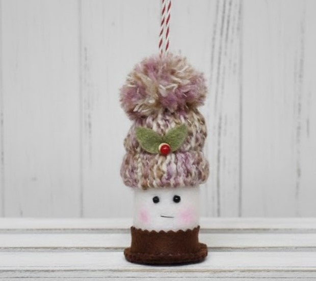 Smores chocolate marshmallow felt ornament - multi color hat
