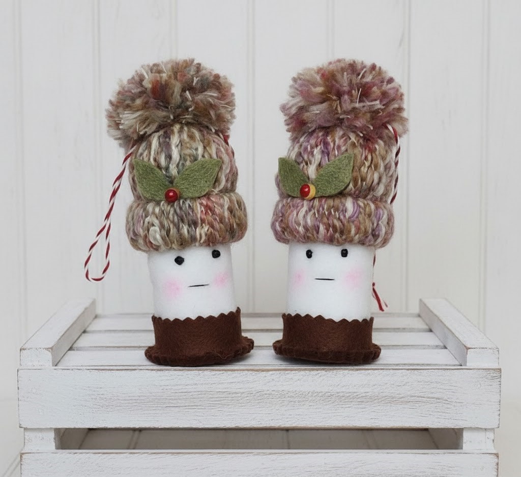 Smores chocolate marshmallow felt ornament - multi color hat