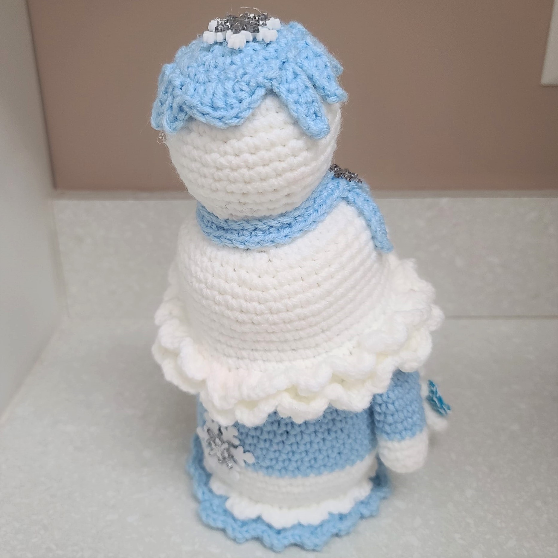 Handmade Crochet Snowgirl Gnome, Winter blue Gnome