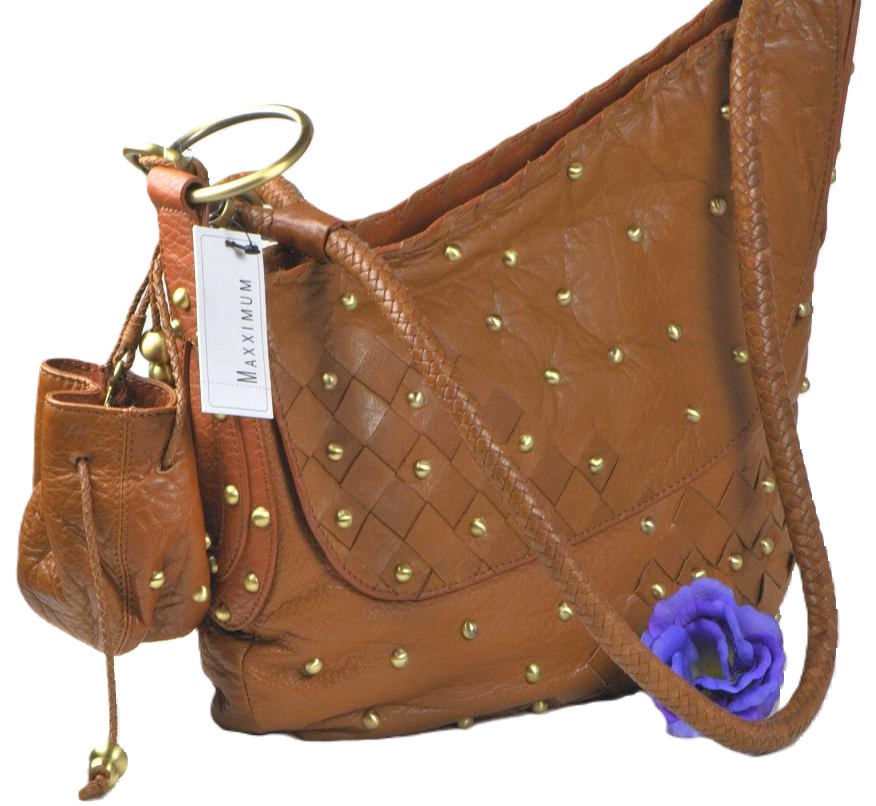 Maxxium Soft Leather & Studded Messenger Style Handbag New