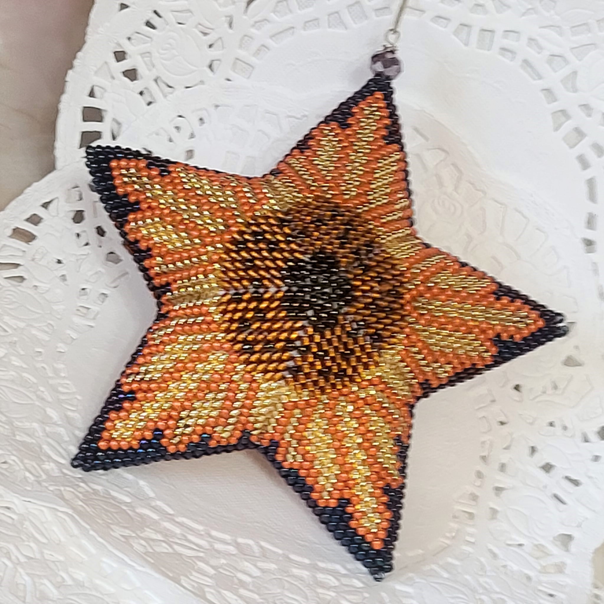 Handmade Large Peyote Stitch 3D Sunflower Star Ornament