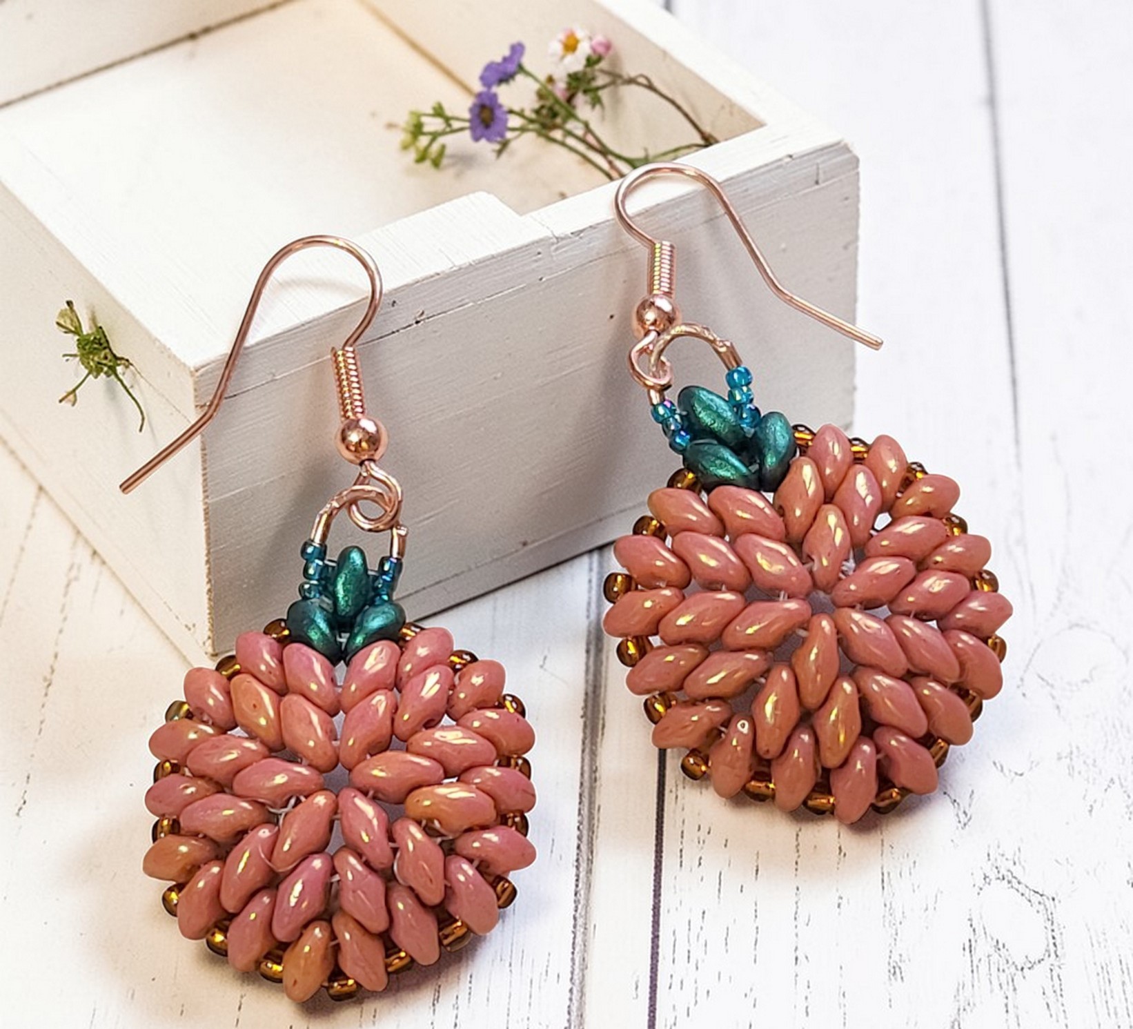 Super duo glass bead pumpkin earrings