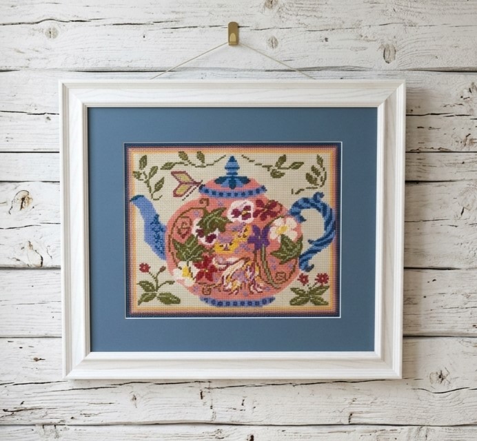 Needlepoint Teapot framed Artwork