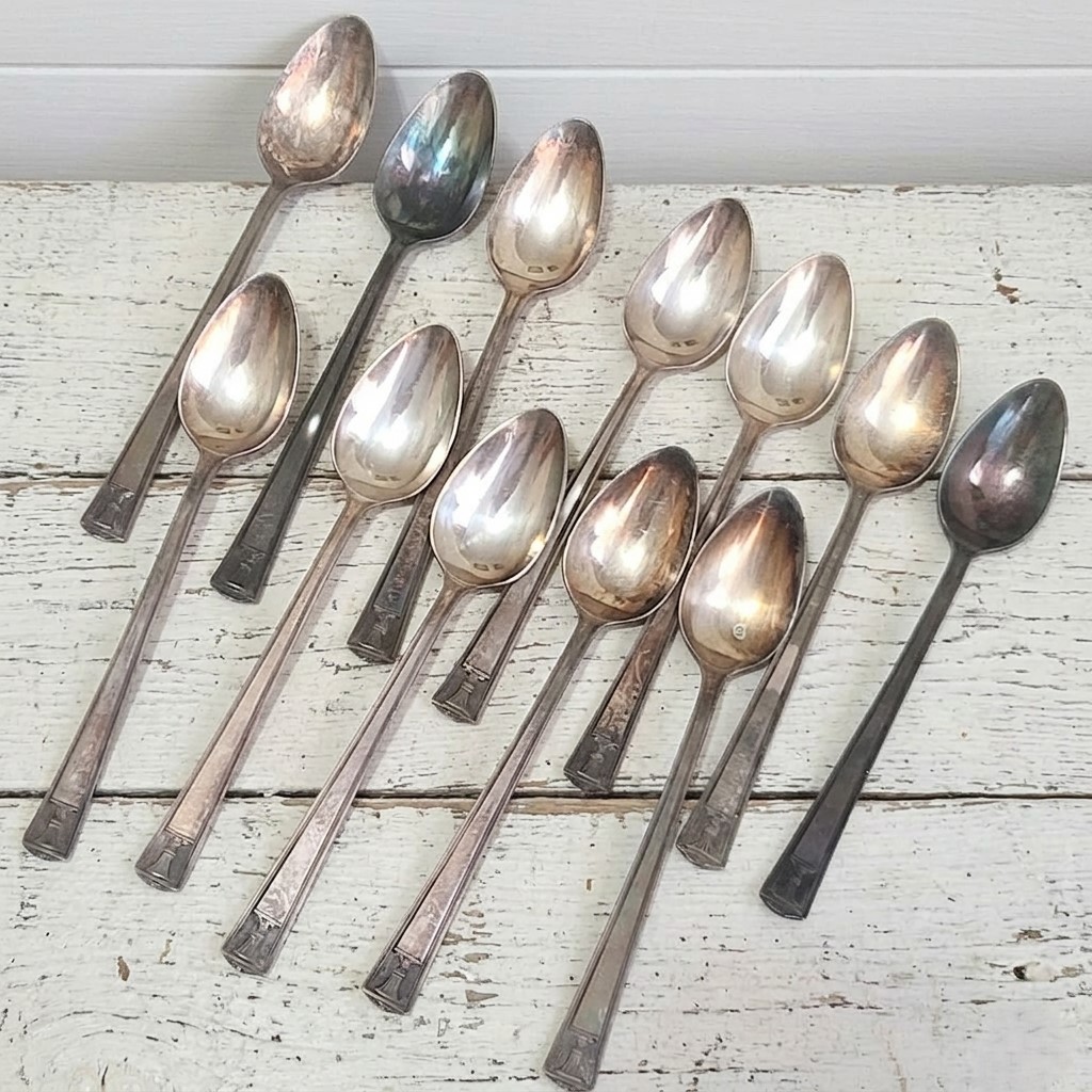 Vintage Silver Plated Spoons Set of 12 Liberty Bell design