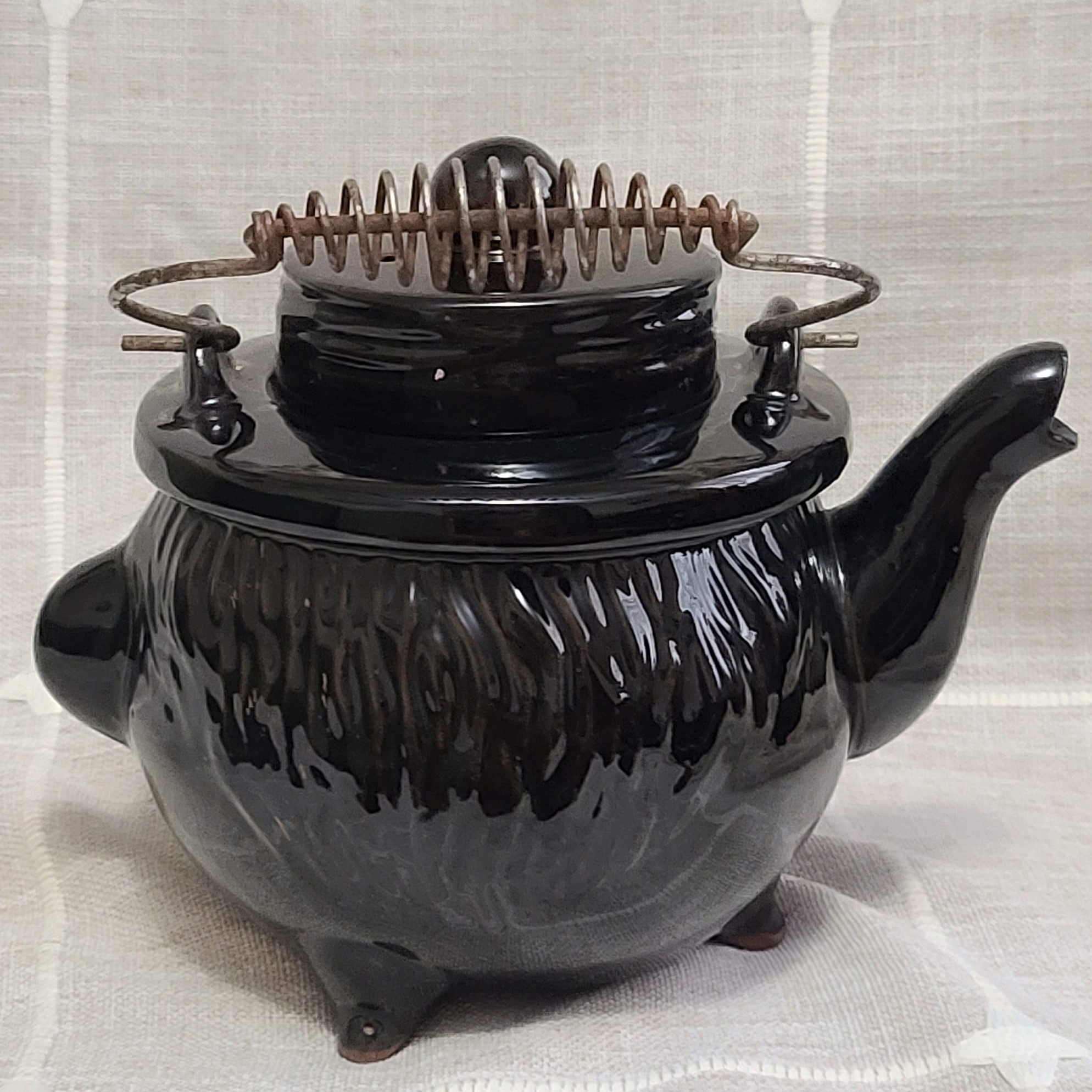 Vintage Thames Pottery Brown Clown Teapot with Wire coil handle