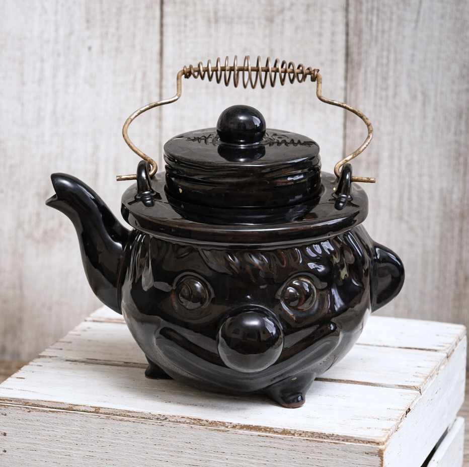 Vintage Thames Pottery Brown Clown Teapot with Wire coil handle