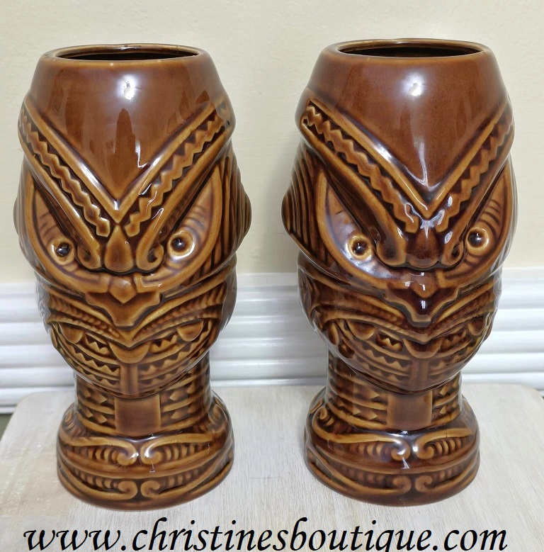 Vintage Tiki goblets, ceramic , Head Hunter Tiki Mugs, DW136 1990's barware