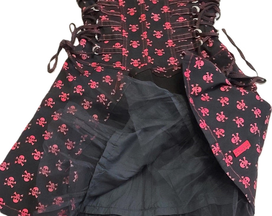 TRIPP NYC retired corset skull dress with tulle red and black