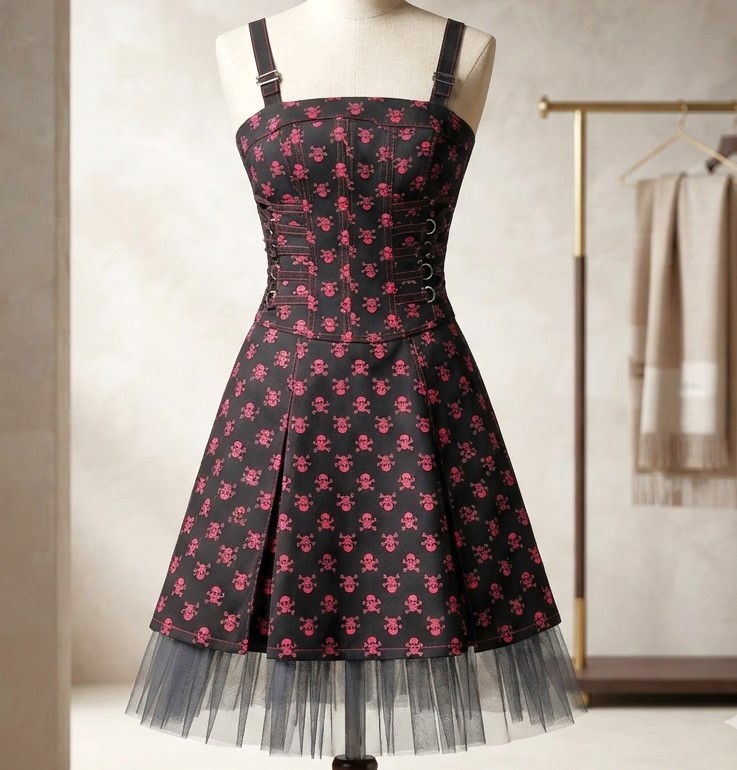corset dress red and black Floral Satin this dress brings elegance Sassy Pinup Clothing - Corset