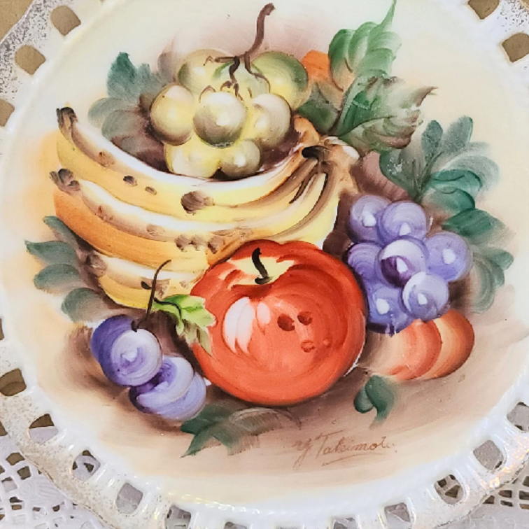 Vintage Ucagco Hand-Painted decorative Plate, Japan, Signed S. Kuzuya 1950s, vintage Kitchen, olorful Kitchen Accent, Fruit Art