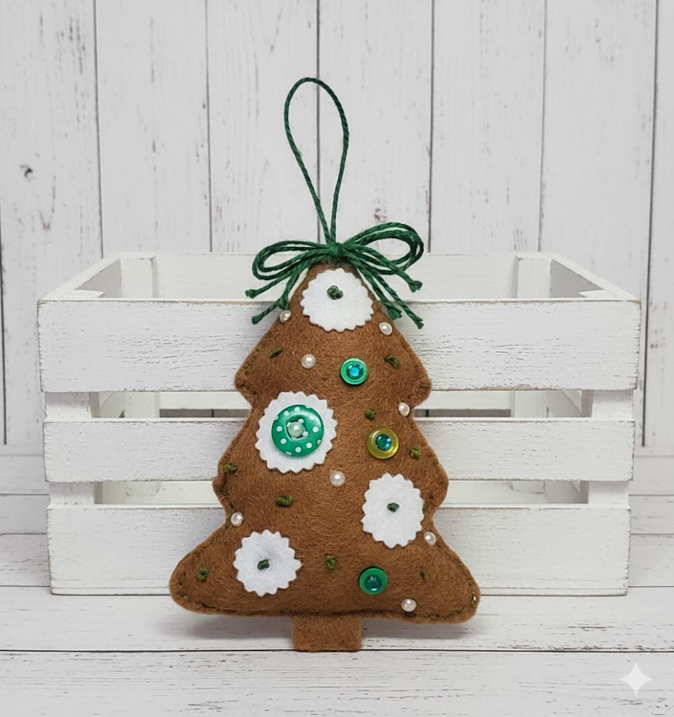 Christmas felt tree ornament - gingerbread - green
