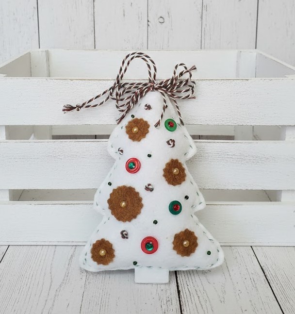 Christmas felt tree ornament - white tree - red and green