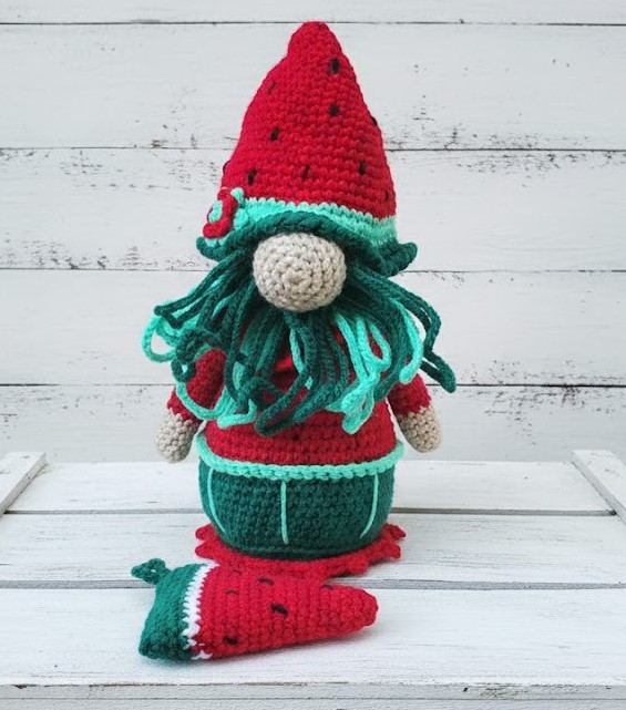 Handmade Crochet Watermelon Gnome, with Pc of watermelon Handmade Crochet Watermelon Gnome, with Pc of watermelon