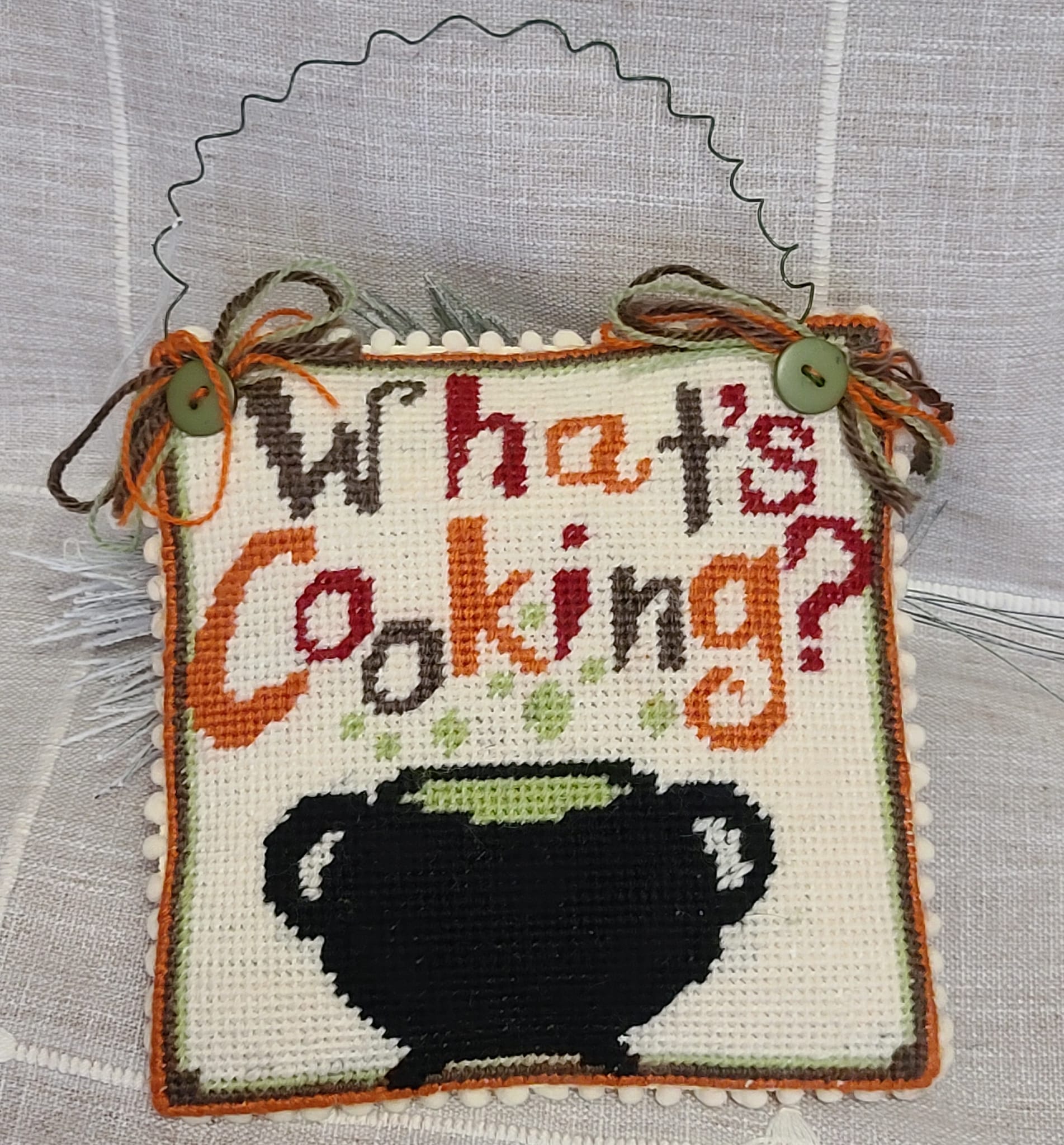 Needlepoint Whats Cooking Ornament Hanger - Click Image to Close