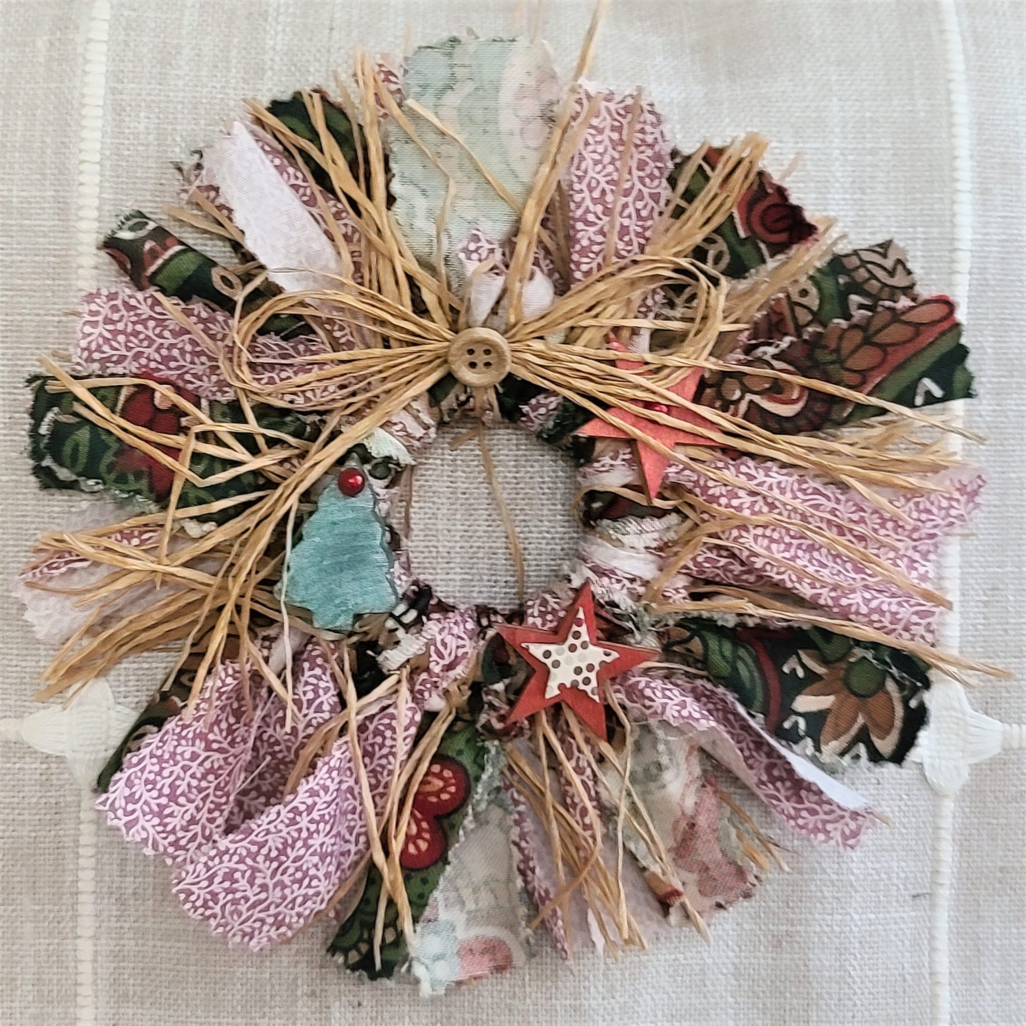 Mini wreath ornament 7" rag wreath country rustic style