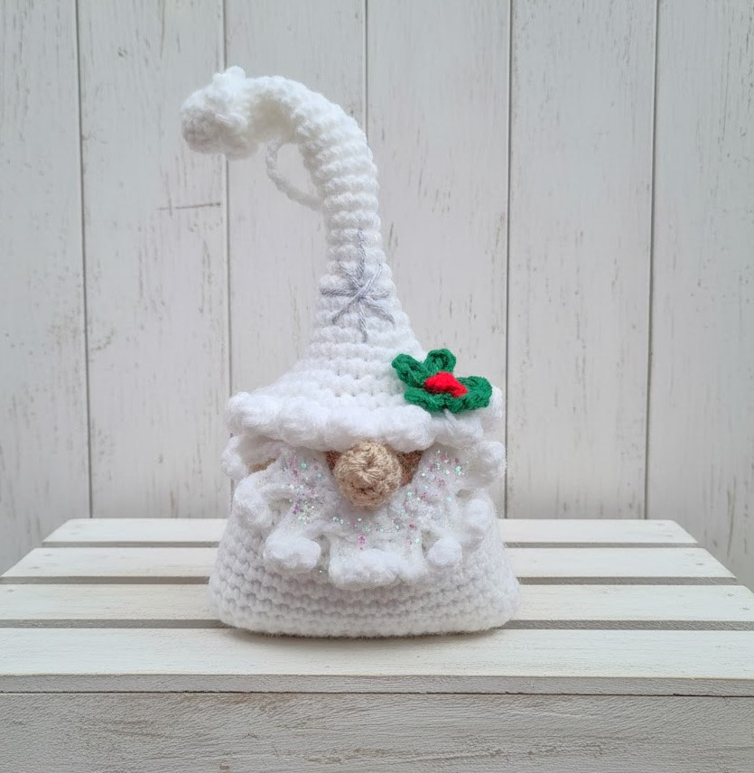 Handmade Crochet Gnome Ornament White Handmade Crochet Gnome Ornament White