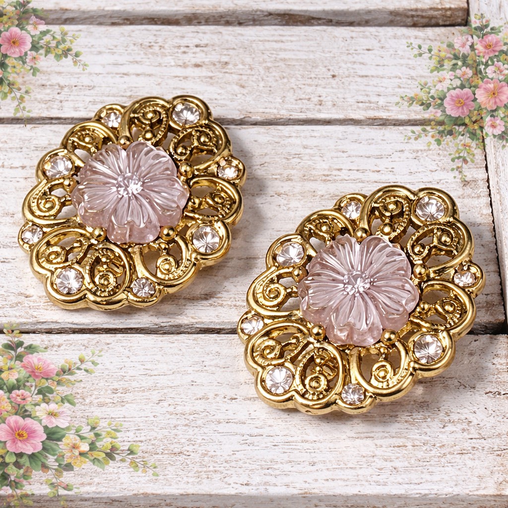 Liliac floral earrings, filigree setting, vintage clip on earrings